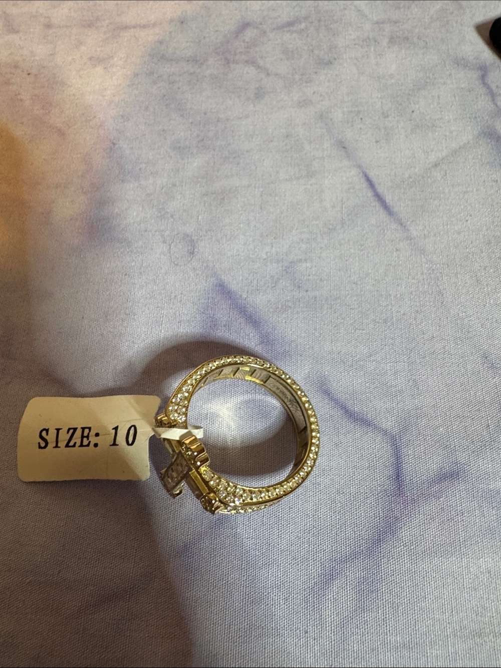 925 Silver & 2.63 CTW Moissanite Cross Ring in Gold Tone - Picture 3 of 6